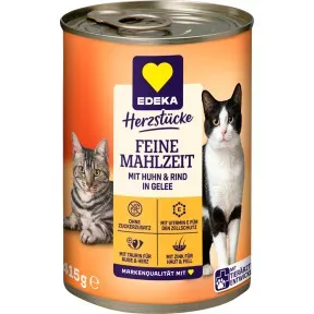 EDEKA Herzstücke Feine Mahlzeit mit Rind & Huhn in Gelee 415G