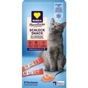 EDEKA Herzstücke Schleck-Snack Leberwurst mit Leberwurst & Katzengras 8ST 120G