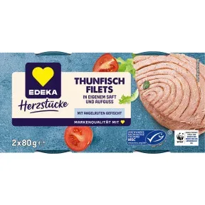EDEKA Herzstücke Thunfischfilets in eigenem Saft und Aufguss 2x 80G