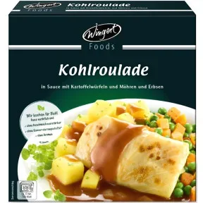 Wingert Foods Kohlroulade in Sauce mit Kartoffelwürfel und Möhren und Erbsen 480G