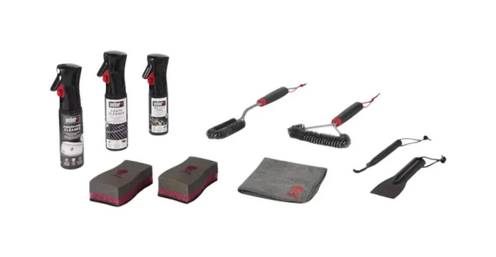 Weber Reinigungsset Edelstahl Gasgrills – Weber Grillbürste/Grillreiniger – schwarz / rot