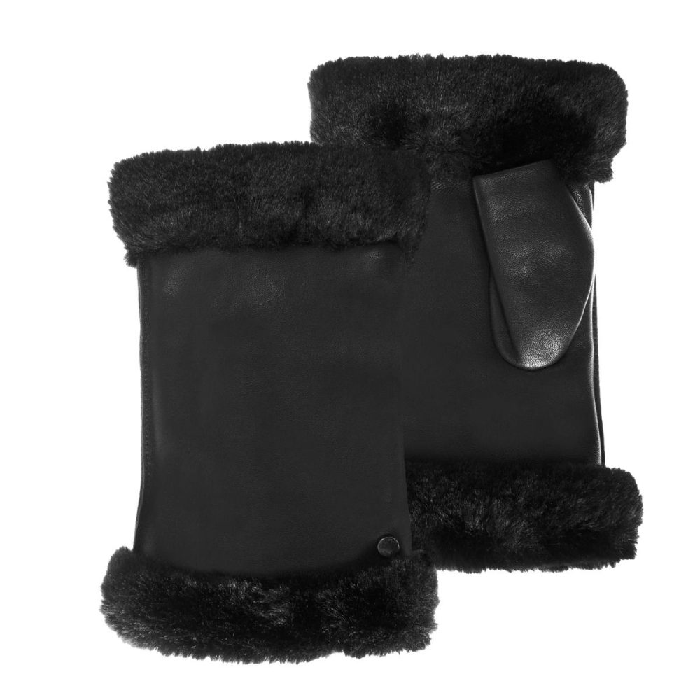 Isotoner - 68659 Mitaines Cuir Pleine Fleur-7.5, für Damen, Schwarz, Größe 7.5