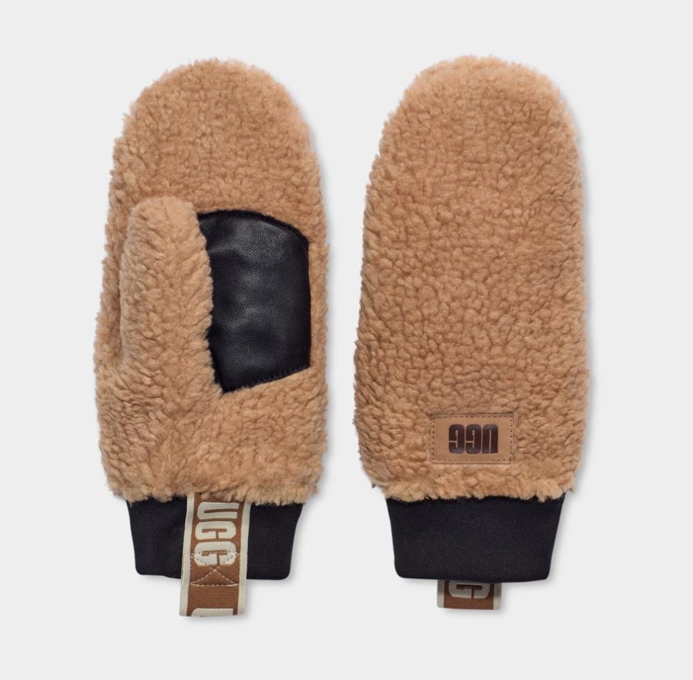 UGG - W Sherpa Mitten W Logo Tape-sm, für Damen, Cognac, Größe 0