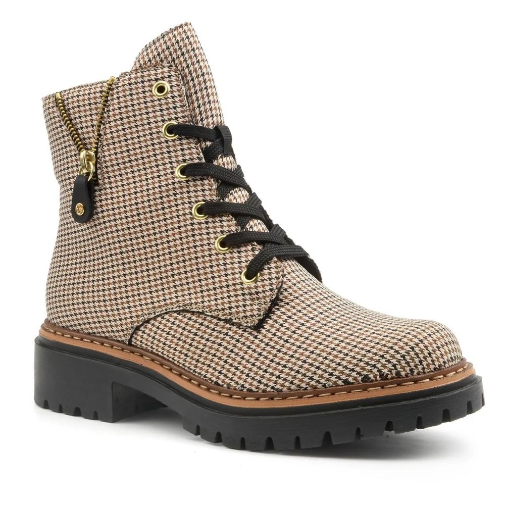Rieker Schnürstiefelette Schnürboots, Herbstboots, Profilsohle, Blockabsatz, im Pepita-Look