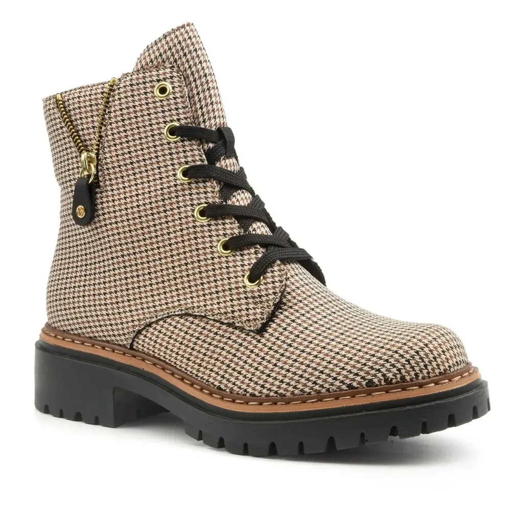 Rieker Schnürstiefelette Schnürboots, Herbstboots, Profilsohle, Blockabsatz, im Pepita-Look
