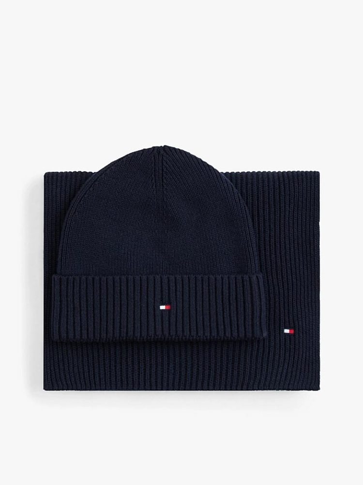 Tommy Hilfiger - Set: Schal und Mütze, für Herren, Dunkelblau, Größe Onesize