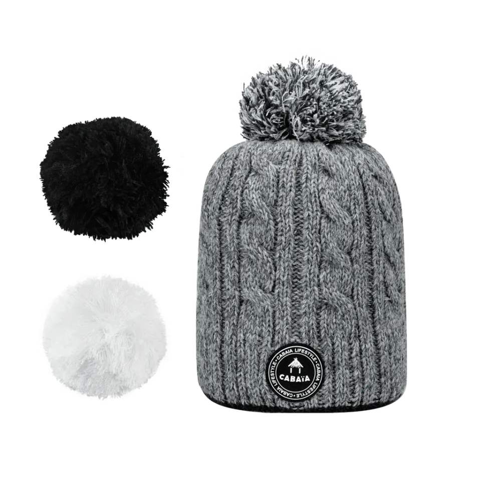 CABAIA - Milky Kids-0, Milky Kids Strickmütze mit austauschbaren Pompons, Onesize, Grau
