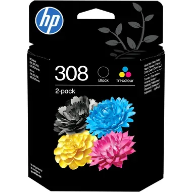 HP 308 2er-Pack Original Druckerpatronen-Kombipackung Schwarz/Cyan/Magenta/Gelb (6L6S6UE)