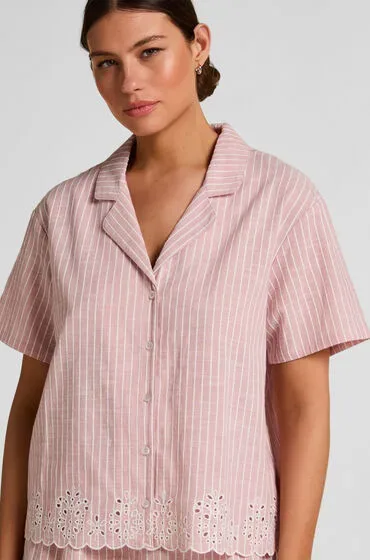 Hunkemöller Gestreiftes Pyjama-Oberteil aus Baumwolle Rose