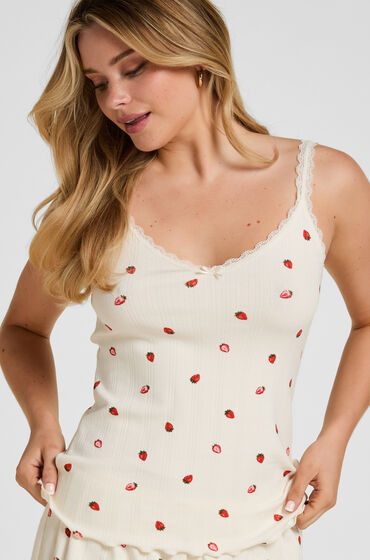 Hunkemöller Pyjama-Unterhemd Pointelle Weiß