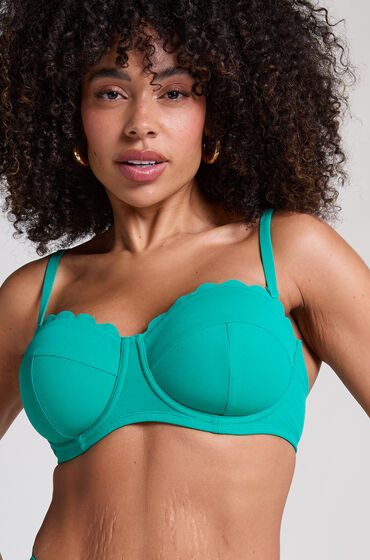 Hunkemöller Gepolstertes trägerloses Bikinioberteil mit Bügel Scallop Cup E + Grün