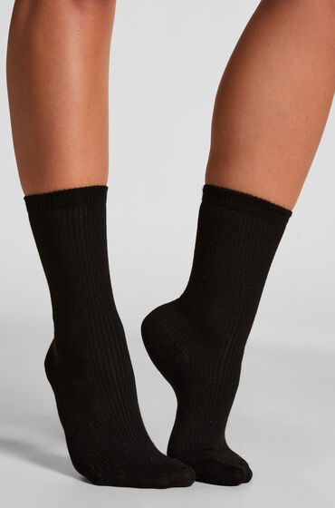 Hunkemöller Gerippte Crew-Socken aus Modal Schwarz