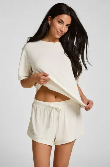 Hunkemöller Pyjama Oberteil Jersey Kurzarm Weiß