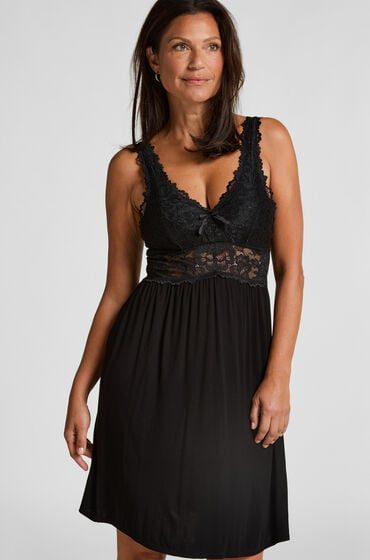 Hunkemöller - Spitzen-Negligé, für Damen, Black, Größe 2XS