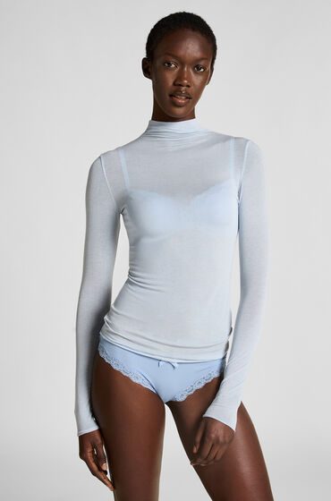 Hunkemöller Super Soft Shirt aus Kaschmir-Mix mit Rollkragen Blau
