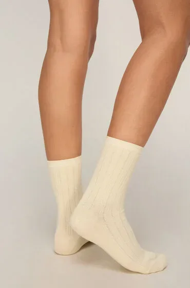 Hunkemöller 3 Paar Baumwolle Pointelle Crew Socken Gelb