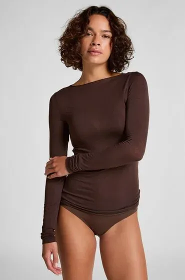Hunkemöller Super Soft Shirt aus Kaschmir-Mix mit U-Boot-Ausschnitt Braun
