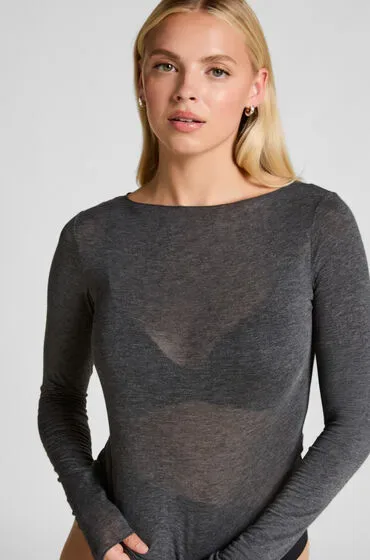 Hunkemöller Super Soft Shirt aus Kaschmir-Mix mit U-Boot-Ausschnitt Grau