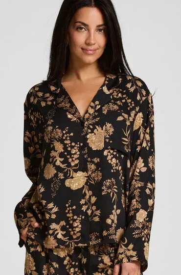 Hunkemöller Pyjama Jacke Woven Print Schwarz
