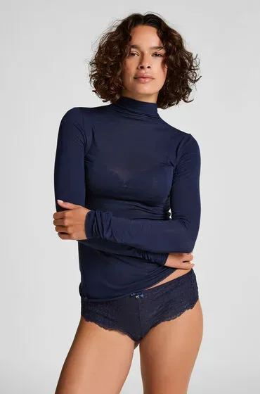 Hunkemöller Super Soft Shirt aus Kaschmir-Mix mit Rollkragen Blau