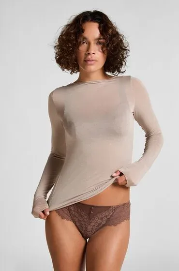 Hunkemöller Super Soft Shirt aus Kaschmir-Mix mit U-Boot-Ausschnitt Grau