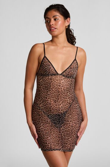 Hunkemöller Leopard Mesh-Slipdress Schwarz
