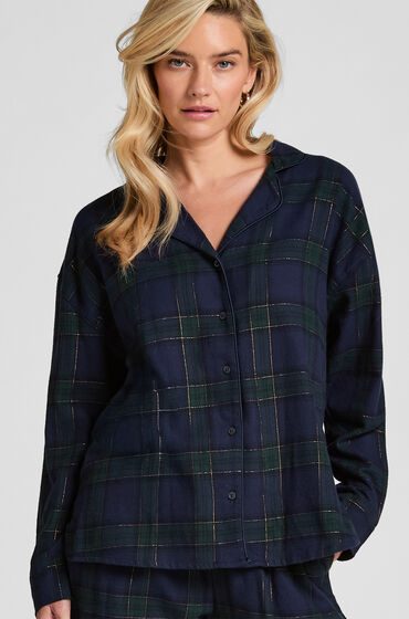 Hunkemöller Pyjamatop aus Flanell Blau