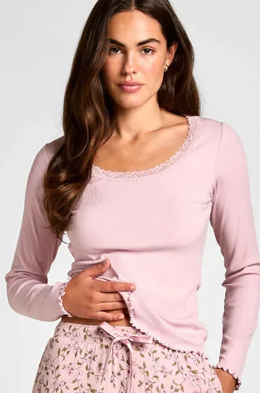 Hunkemöller Jersey Top mit Spitze Rose