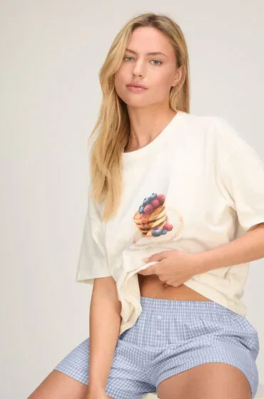 Hunkemöller Pyjama-Set mit Shorts und T-Shirt Weiß