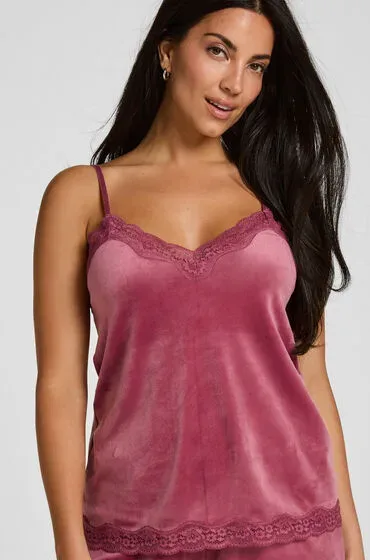 Hunkemöller Cami Top Velours Lace Rose