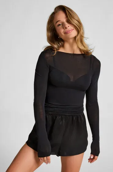 Hunkemöller Super Soft Shirt aus Kaschmir-Mix mit U-Boot-Ausschnitt Schwarz