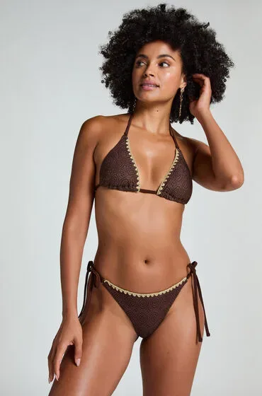 Hunkemöller Bikini Slip Cheeky Tanga Crochet Braun