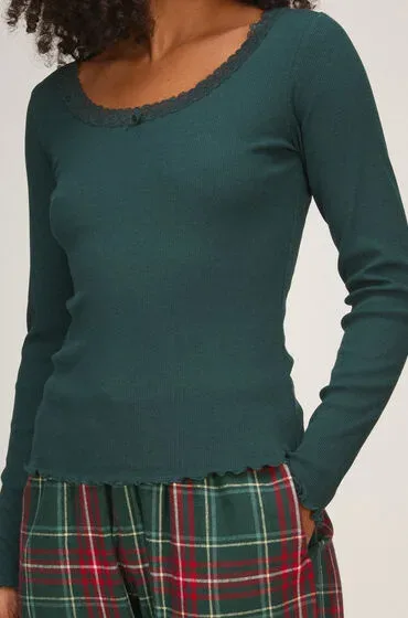 Hunkemöller Jersey Top mit Spitze Grün