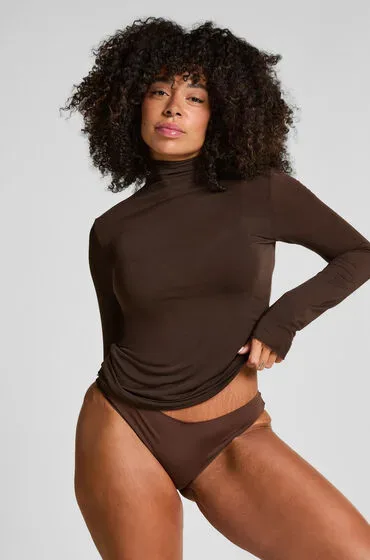 Hunkemöller Super Soft Shirt aus Kaschmir-Mix mit Rollkragen Braun