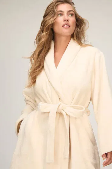 Hunkemöller Fluffy-Fleece-Bademantel Weiß