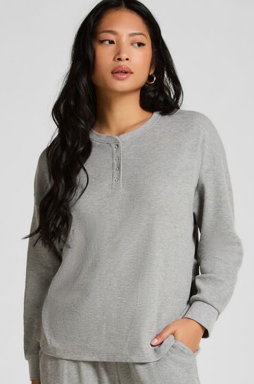 Hunkemöller Top Waffelstrick Henley Grau
