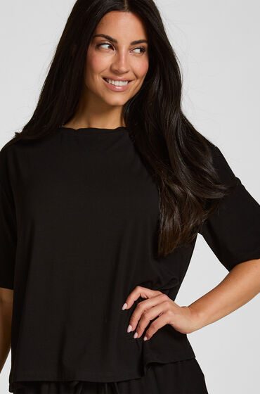 Hunkemöller Pyjama Oberteil Jersey Kurzarm Schwarz