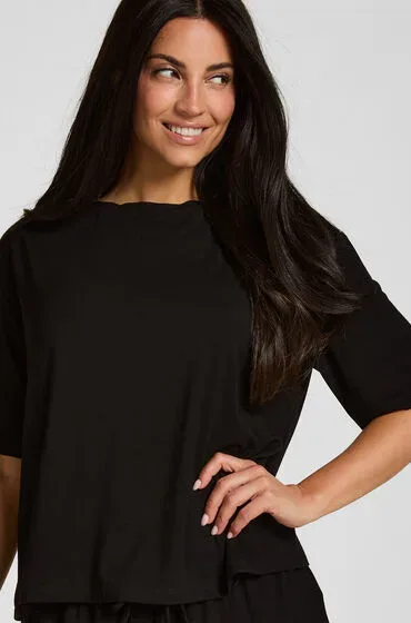 Hunkemöller Pyjama Oberteil Jersey Kurzarm Schwarz