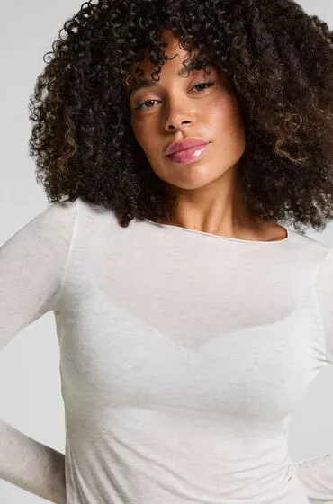 Hunkemöller Super Soft Shirt aus Kaschmir-Mix mit U-Boot-Ausschnitt Grau
