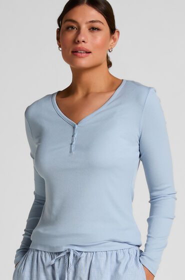 Hunkemöller Henley-Pyjamatop mit langen Ärmeln Blau