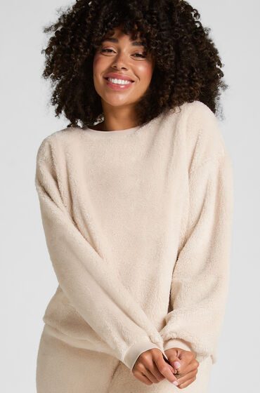 Hunkemöller Langärmeliges Fluffy-Fleece-Top Beige