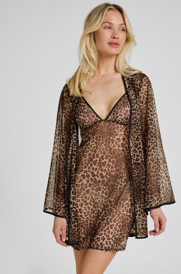 Hunkemöller Leopard Mesh-Kimono Schwarz
