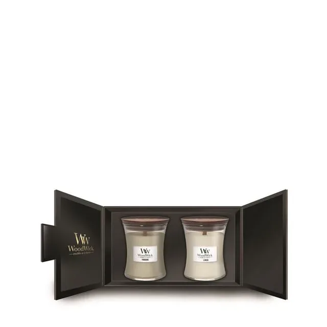 WoodWick Fireside & Linen 2 Medium Jar Giftset