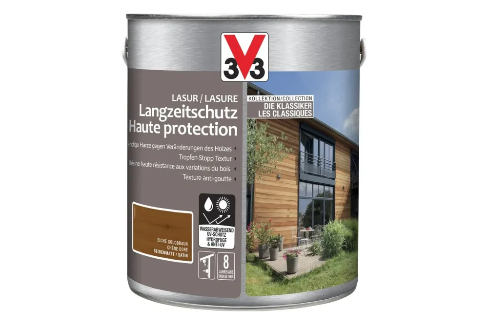 V33 Holzlasur Langzeitschutz H2O Eiche Gold | 2.5 l