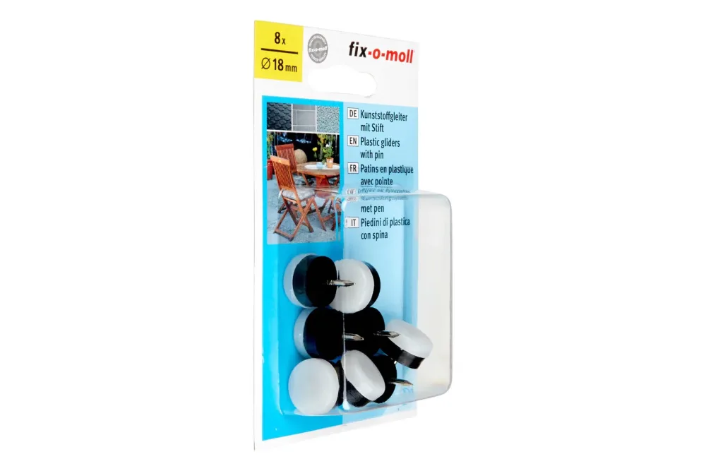 Fix-O-Moll Kunststoffgleiter mit Stift | 18 mm | 8 Stück