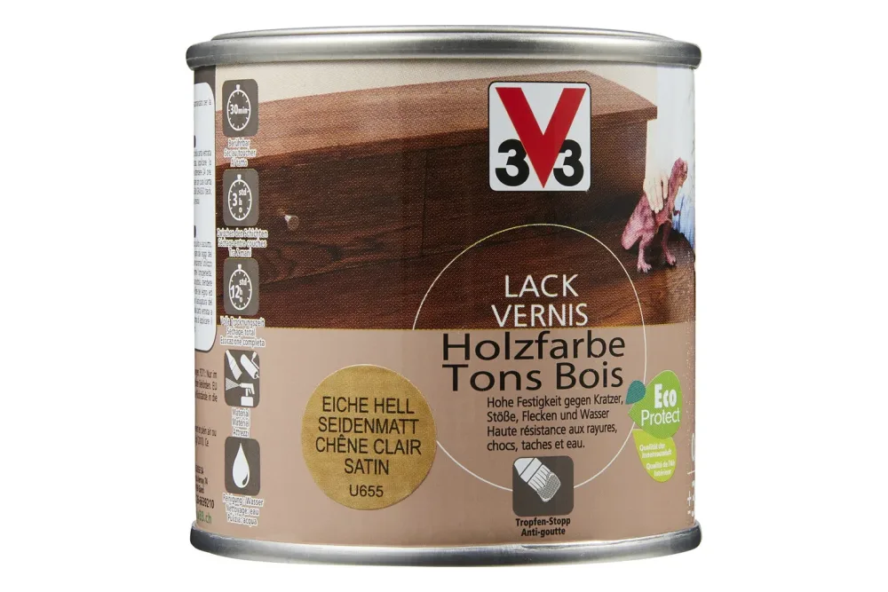 V33 lack Holzfarbe Satiniert Eiche Hell | 250 ml
