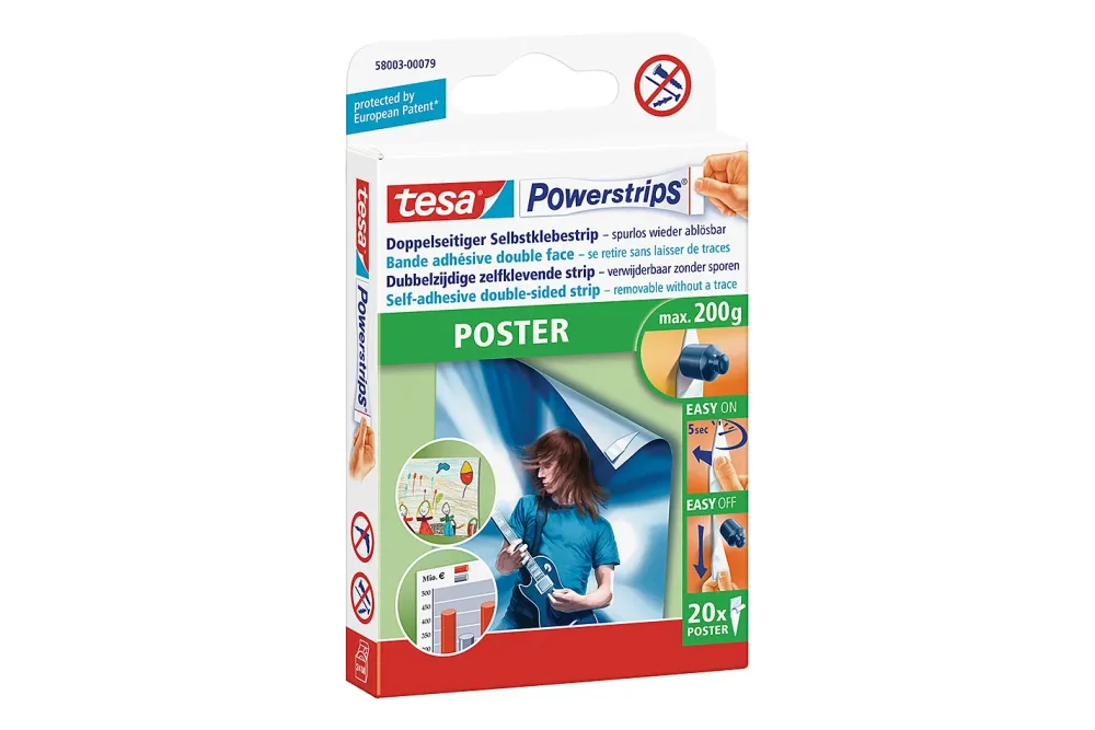 TESA Powerstrips Poster 20 St&uuml;ck 580030007 abl&ouml;sbar, Belastbarkeit 200g