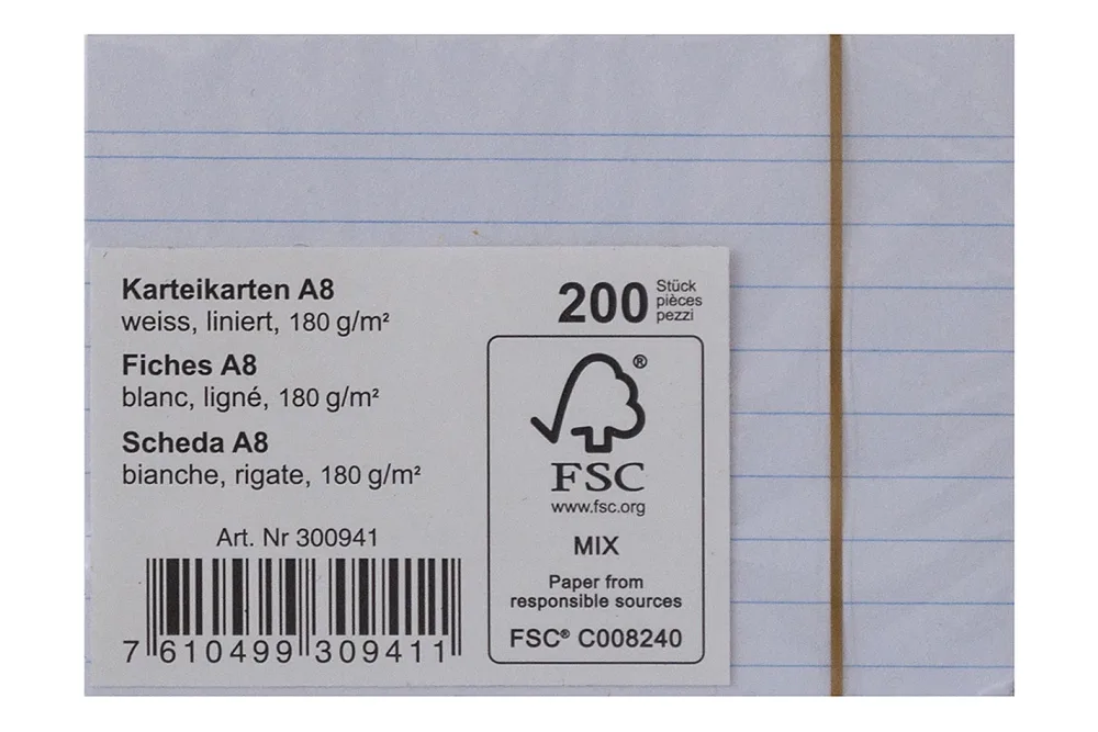 Karteikarten A8 liniert weiss 180g 200 Blatt