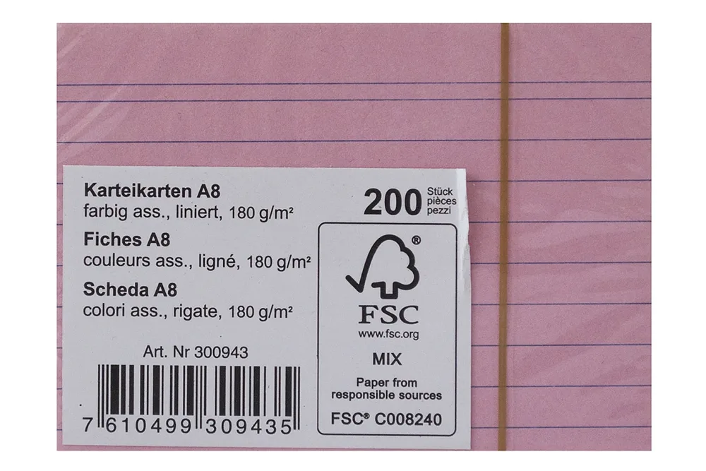 Karteikarten A8 liniert farbig 180g 200 Blatt
