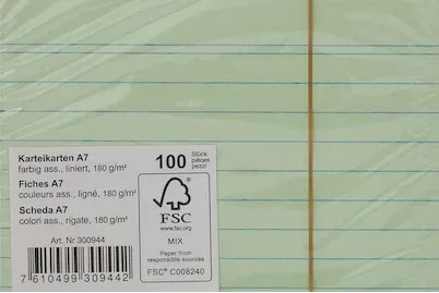 Karteikarten A7 liniert farbig 100 Blatt